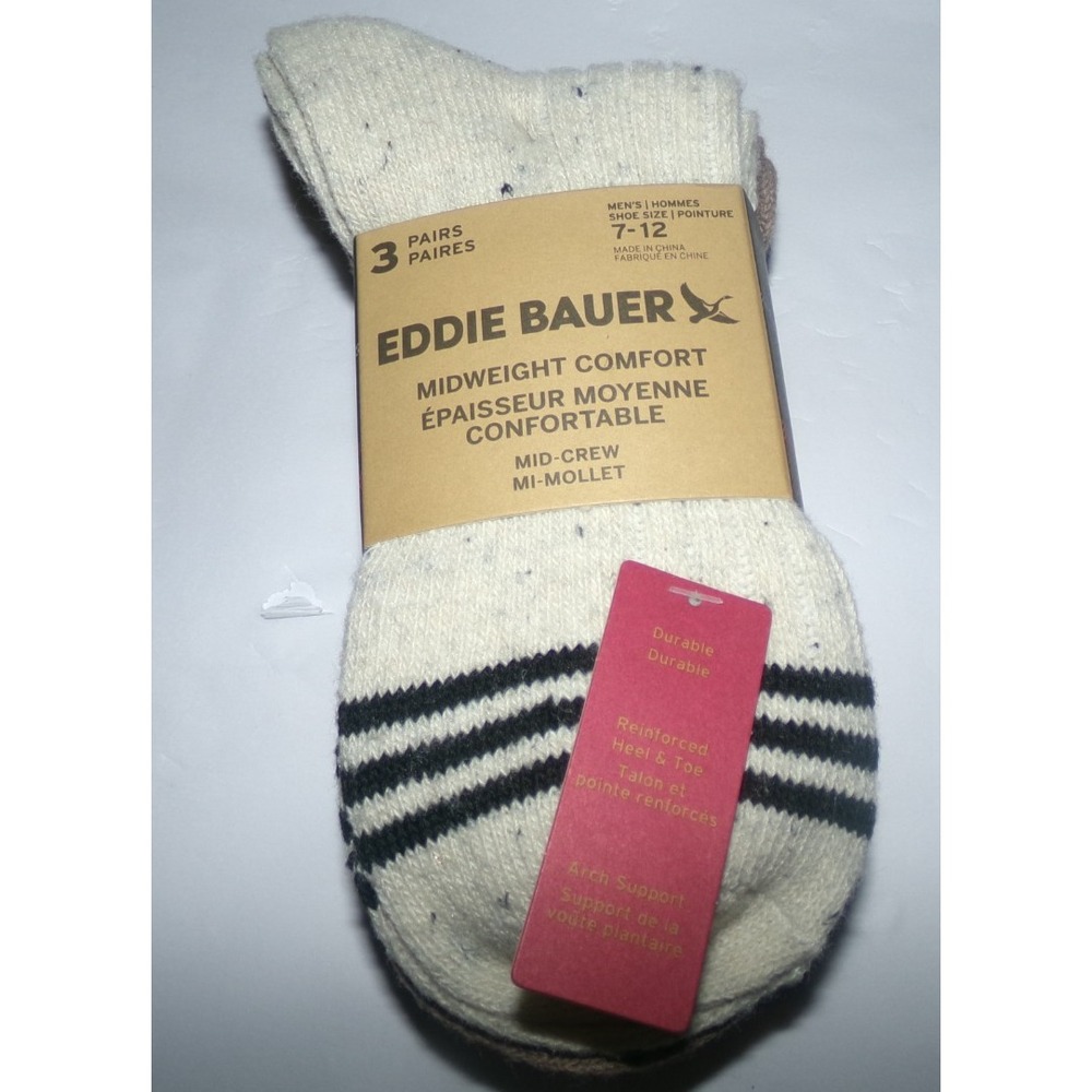 MENS EDDIE BAUER MID CREW SOCKS~3 PAIRS~NWT